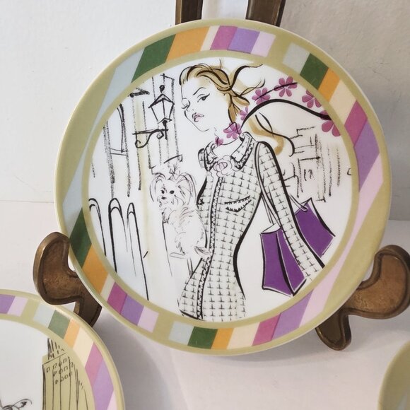 3 Lava Candles Co Round Mini Fashionista Trendy Woman Puppy Dog Decor Plates - Picture 2 of 5